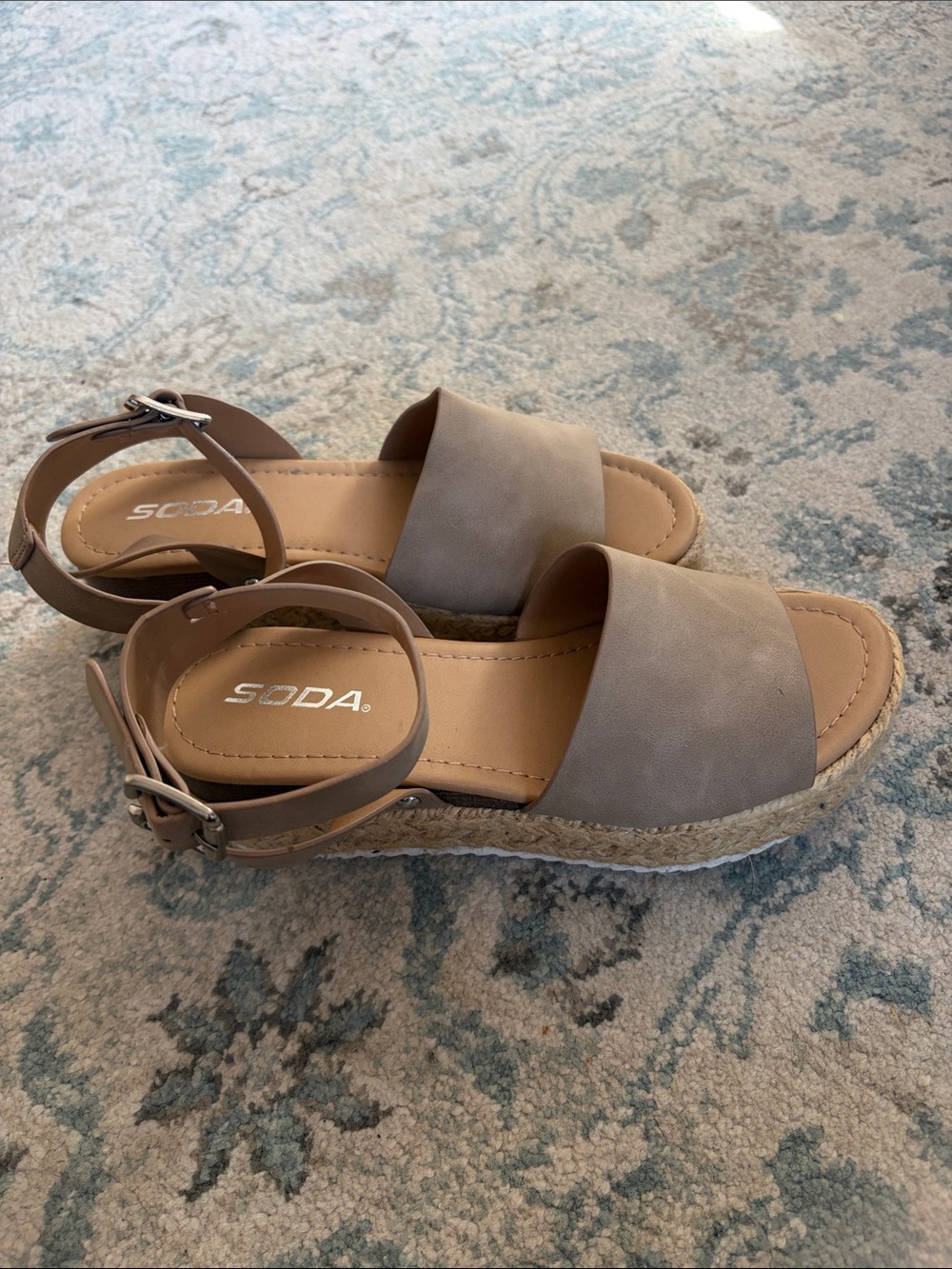 Soda Taupe Espadrille Platform Sandals with Ankle Strap